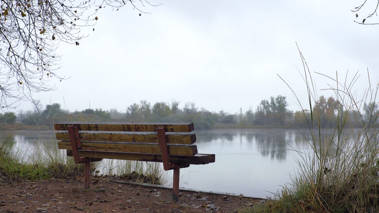 공원 벤치 위에 내린 눈