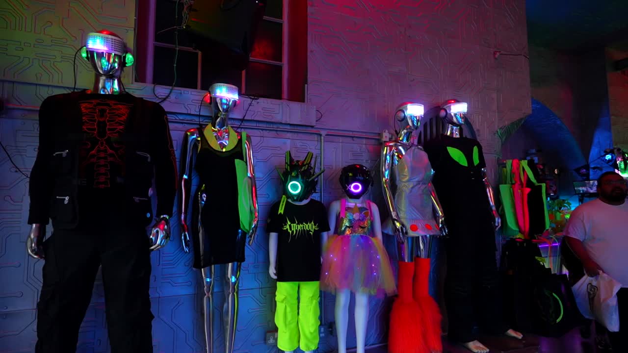 Neon Cyberpunk Rave Fashion Clothing Display