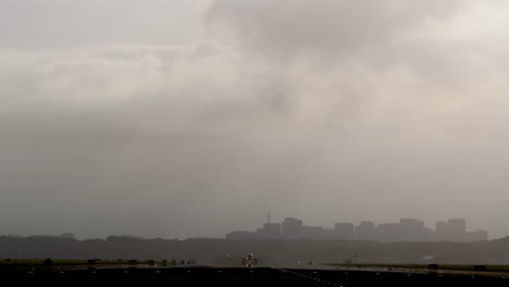 airplane landing/takeoff in a foggy airport