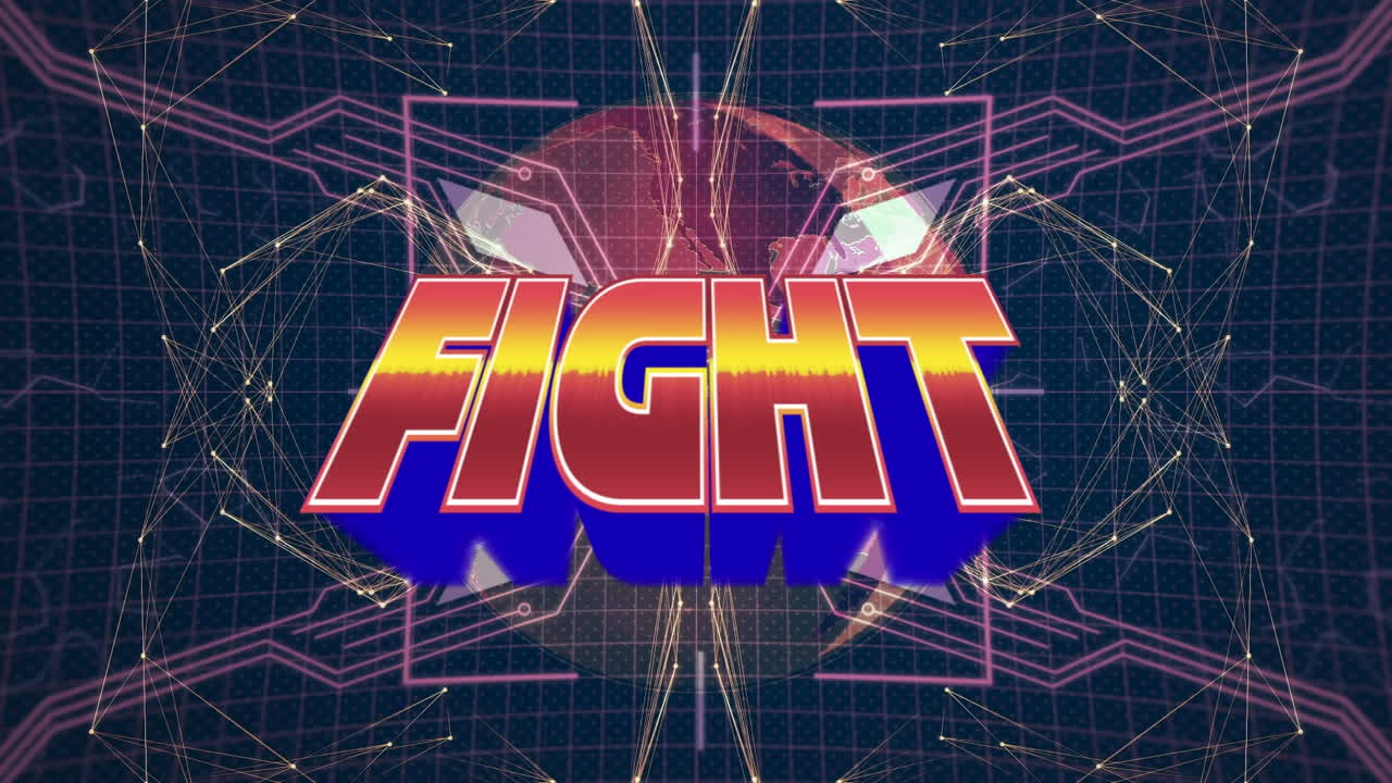 보라색 배경에 모양, 연결 및 지구에 대한 싸움의 애니메이션