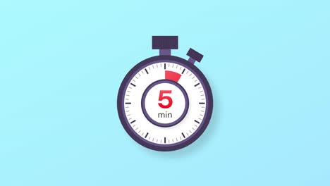 The 5 minutes timer. Stopwatch icon in flat style. Motion graphics.