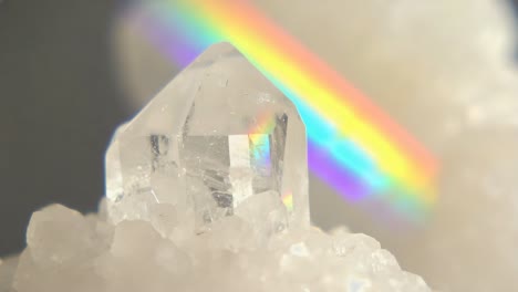 quartz crystal with rainbow reflection