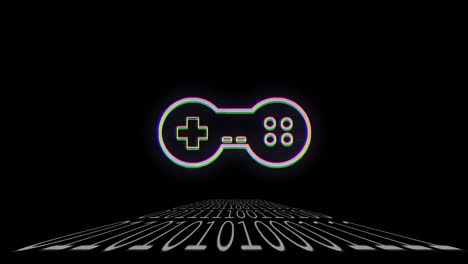 animation of game control pad over binary coding background