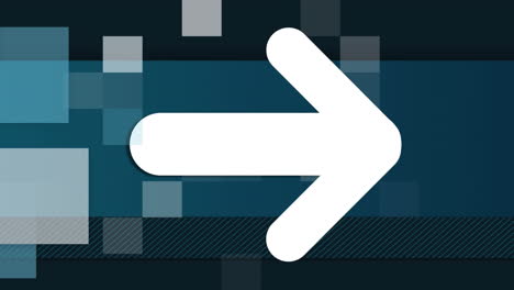 animation of retro white arrow pointing right with multiple blue squares on a blue background