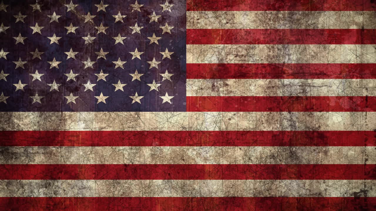 Animation of repeating grunge textures over american stars and stripes flag
