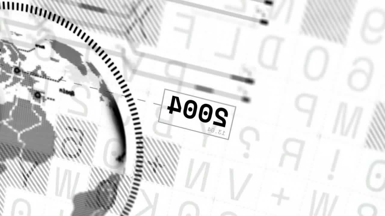 animación de procesamiento de datos global sobre números abstractos y mapa del mundo