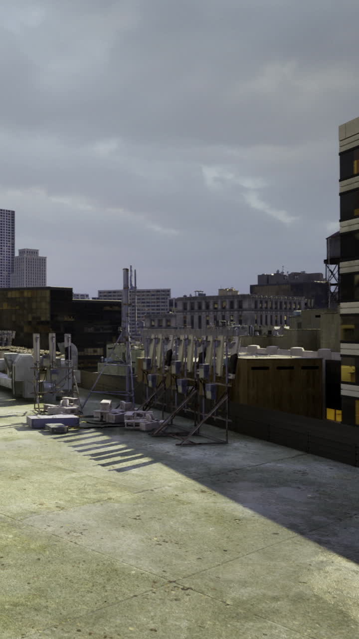 El horizonte urbano captura un contraste dramático entre momentos pasados y presentes.