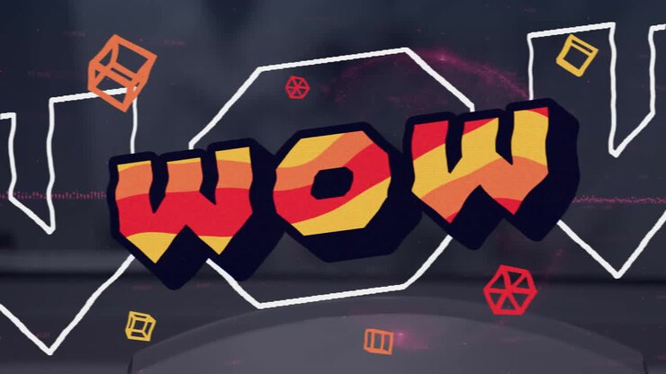 Animazione del testo "Wow" su globo su sfondo sfocato