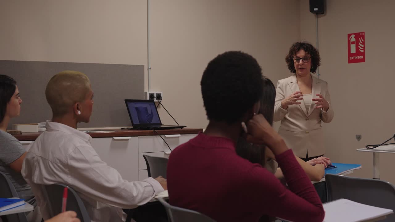 Classroom presentation with teacher and students