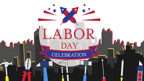 Animation-of-labor-day-celebration-text-over-cityscape