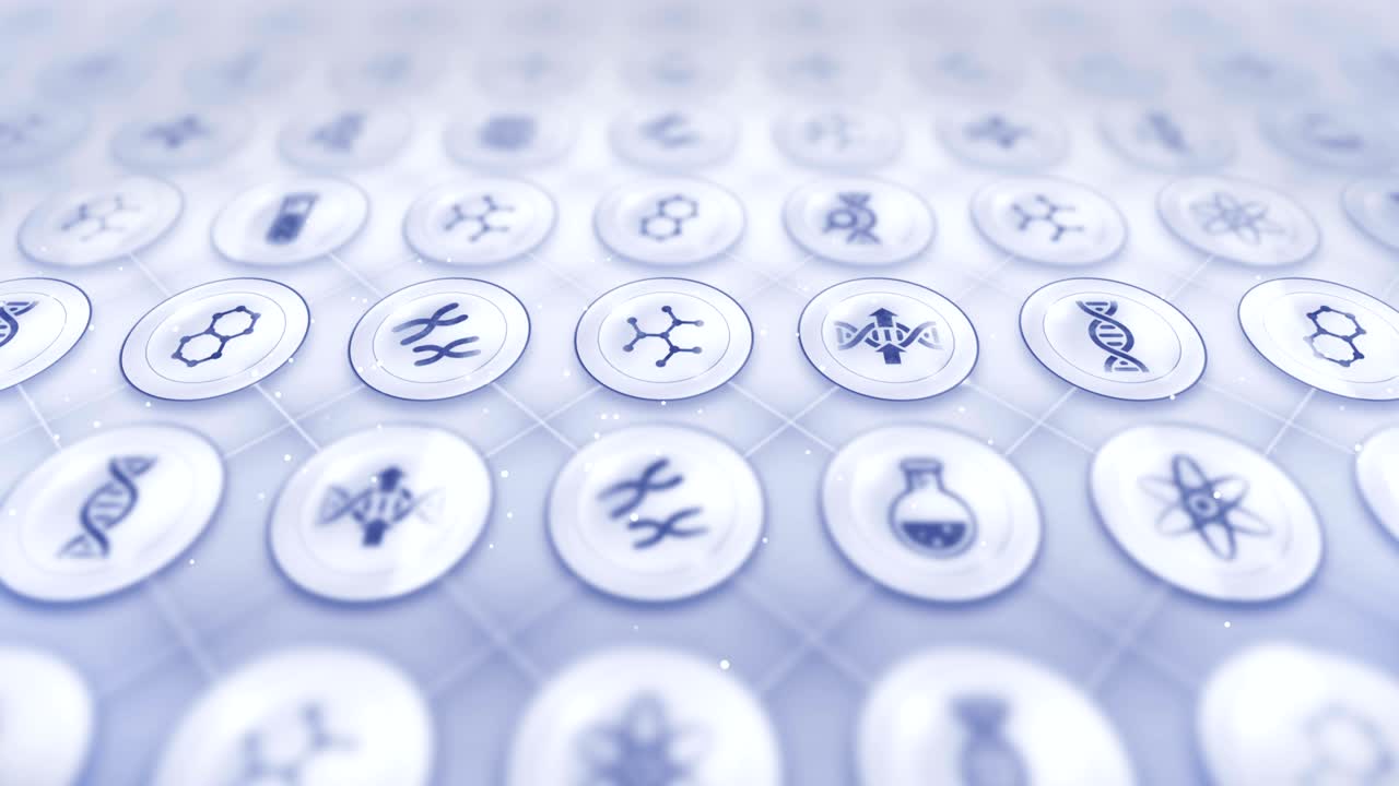 유전자 아이콘 세트, 생명공학 배경, cg 루프 애니메이션