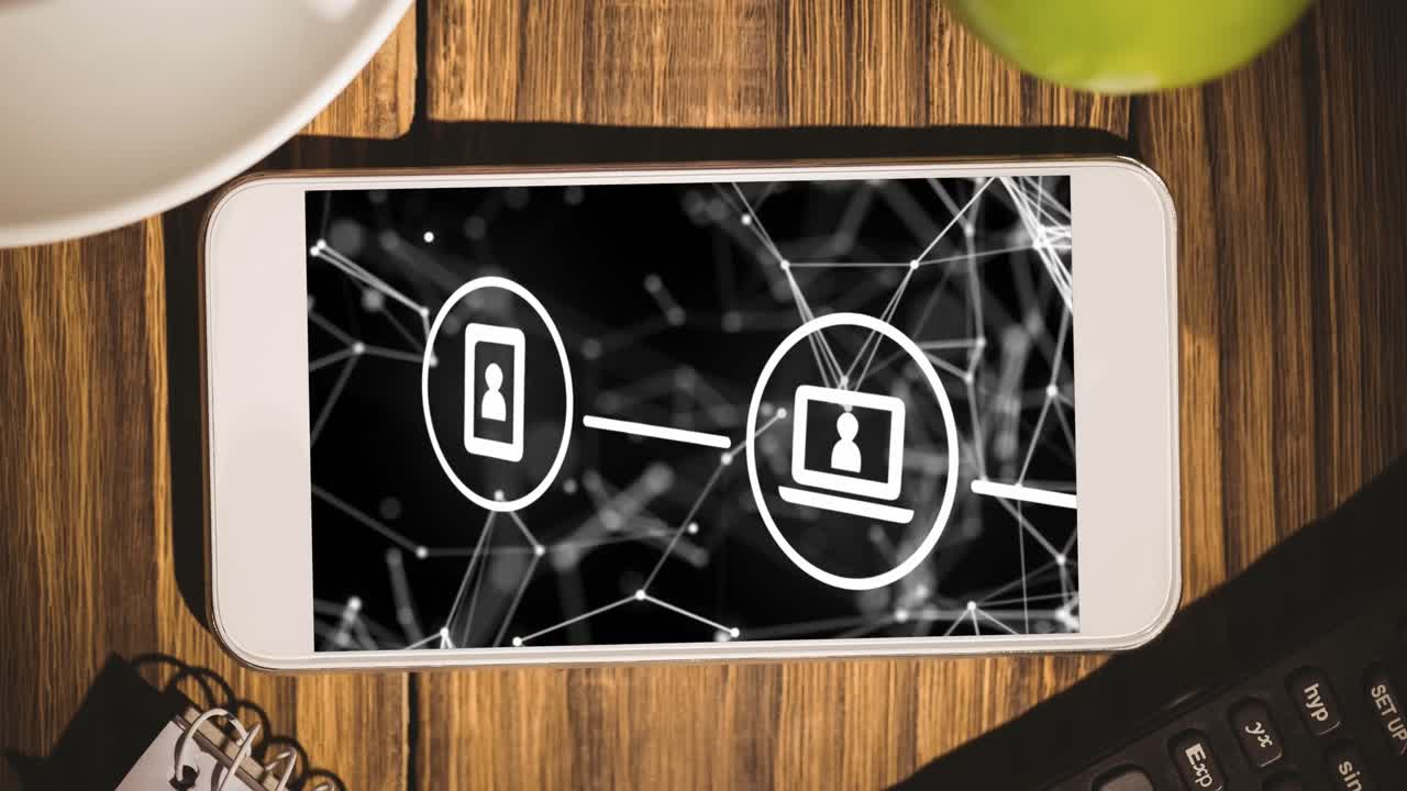 animación de la red de conexiones con iconos a través de teléfonos inteligentes