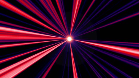 abstracto rayos de luz rojos y azules fondo radial. concepto de fondo dj. animación en bucle sin costuras de líneas brillantes fondo. bucle de luz de línea central simple.