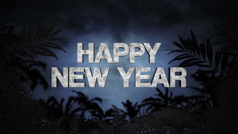 Happy-New-Year-text-in-forest-of-jungle-in-night