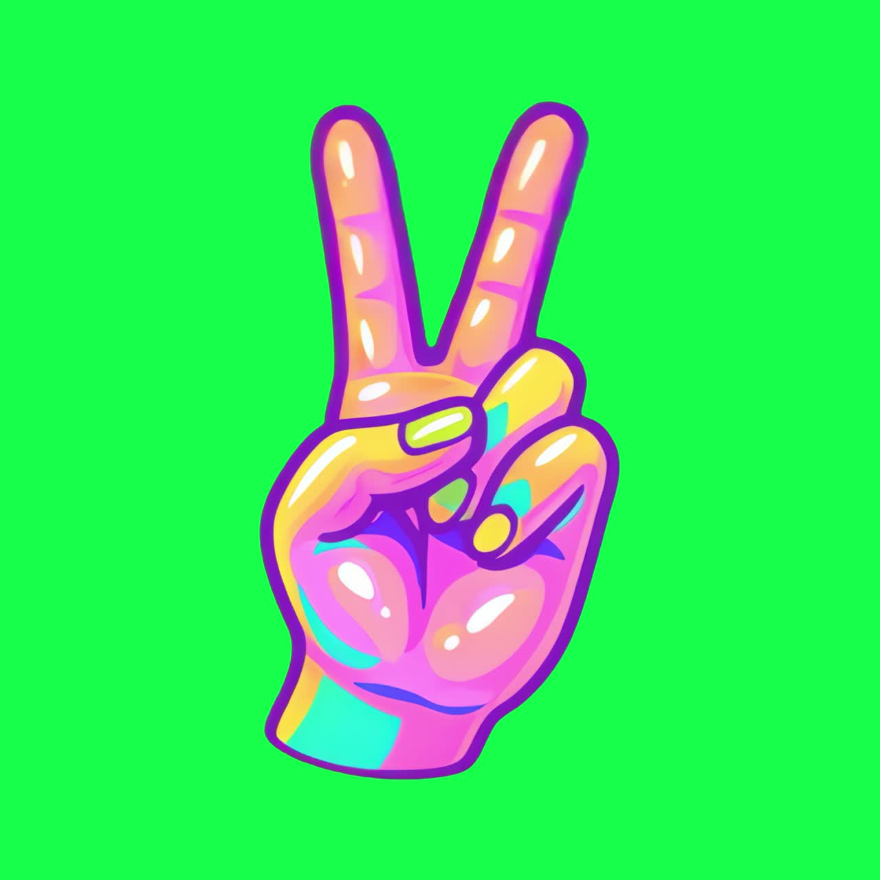 Mano al Neon Animata che Fa il Segno della Pace su Schermo Verde