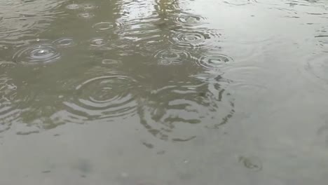 slow motion of rain drops falling in a mud puddle