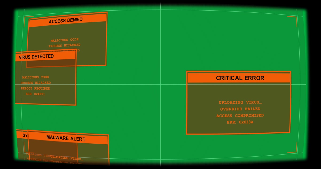 Security HUD reacting to intrusion, alerts sliding and fading, signaling breach over transparent bg