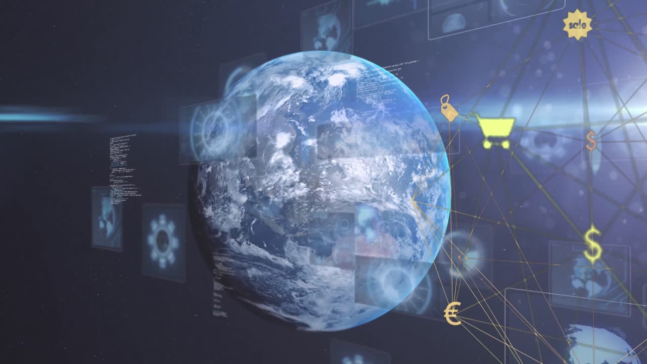 연결 네트워크와 데이터 처리와 함께 지구의 애니메이션