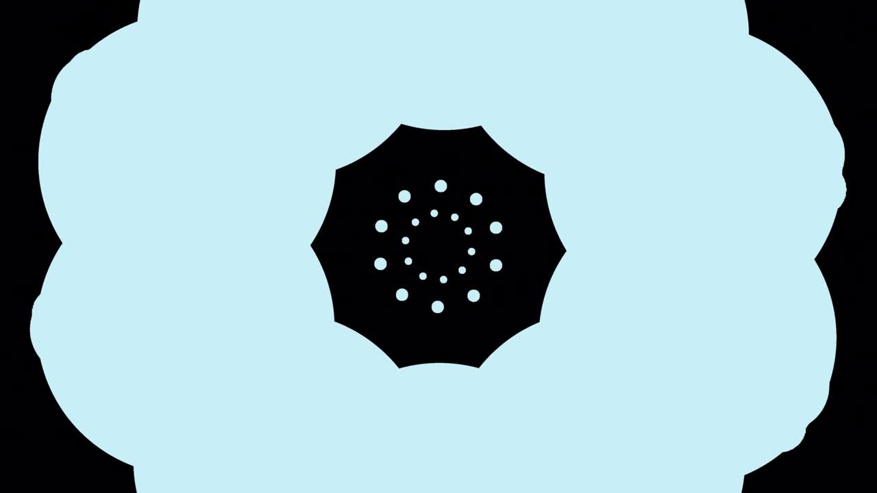 원의 모양이 중심에서 스케일되는 운동의 추상적인 배경