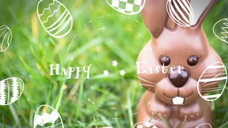 animation of happy easter over chocolate bunny