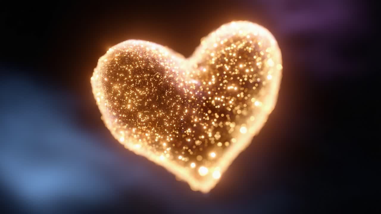Un’immagine mozzafiato di un cuore scintillante che visualizza amore ed emozione, luccicante di luce ed energia su uno sfondo oscuro e mistico per un’esperienza accattivante