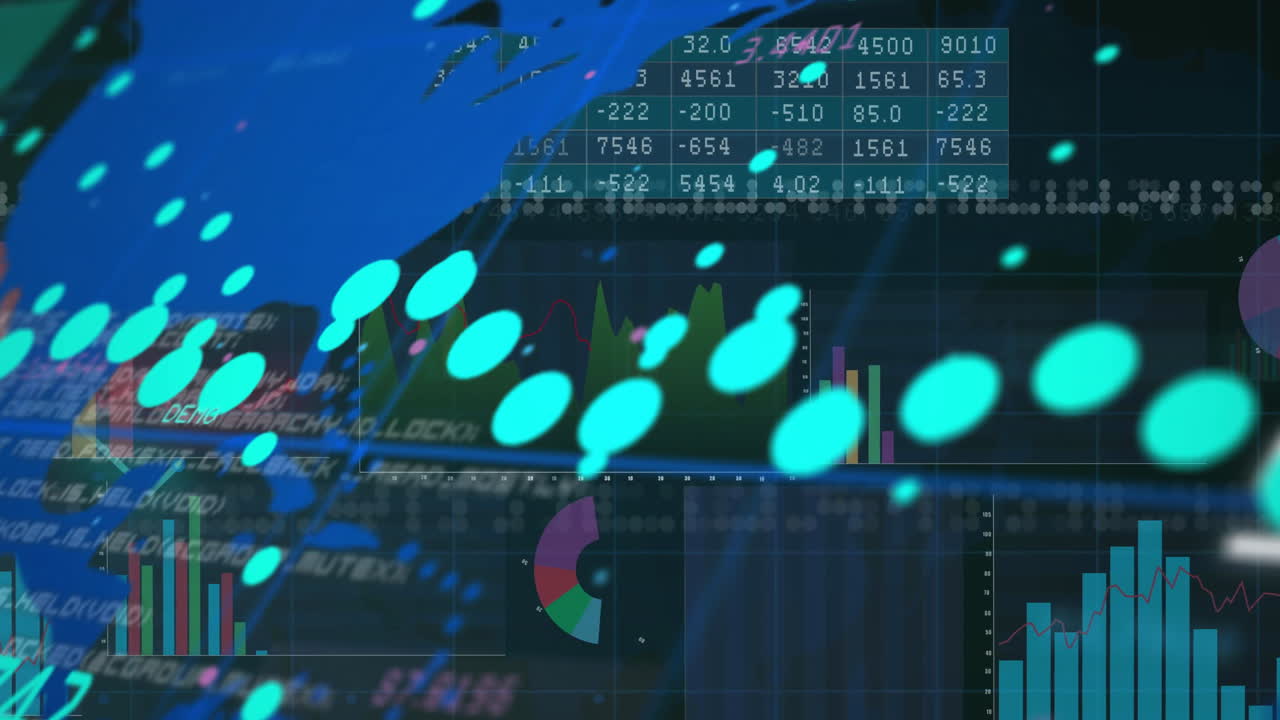 Financial data charts and graphs animation over digital world map background
