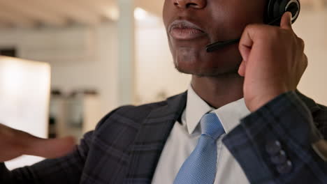 African-man,-call-center-and-night-with-talking