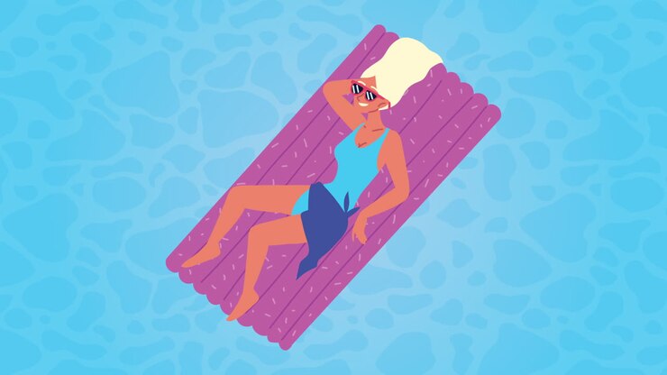 woman relaxing in purple mat floating animation