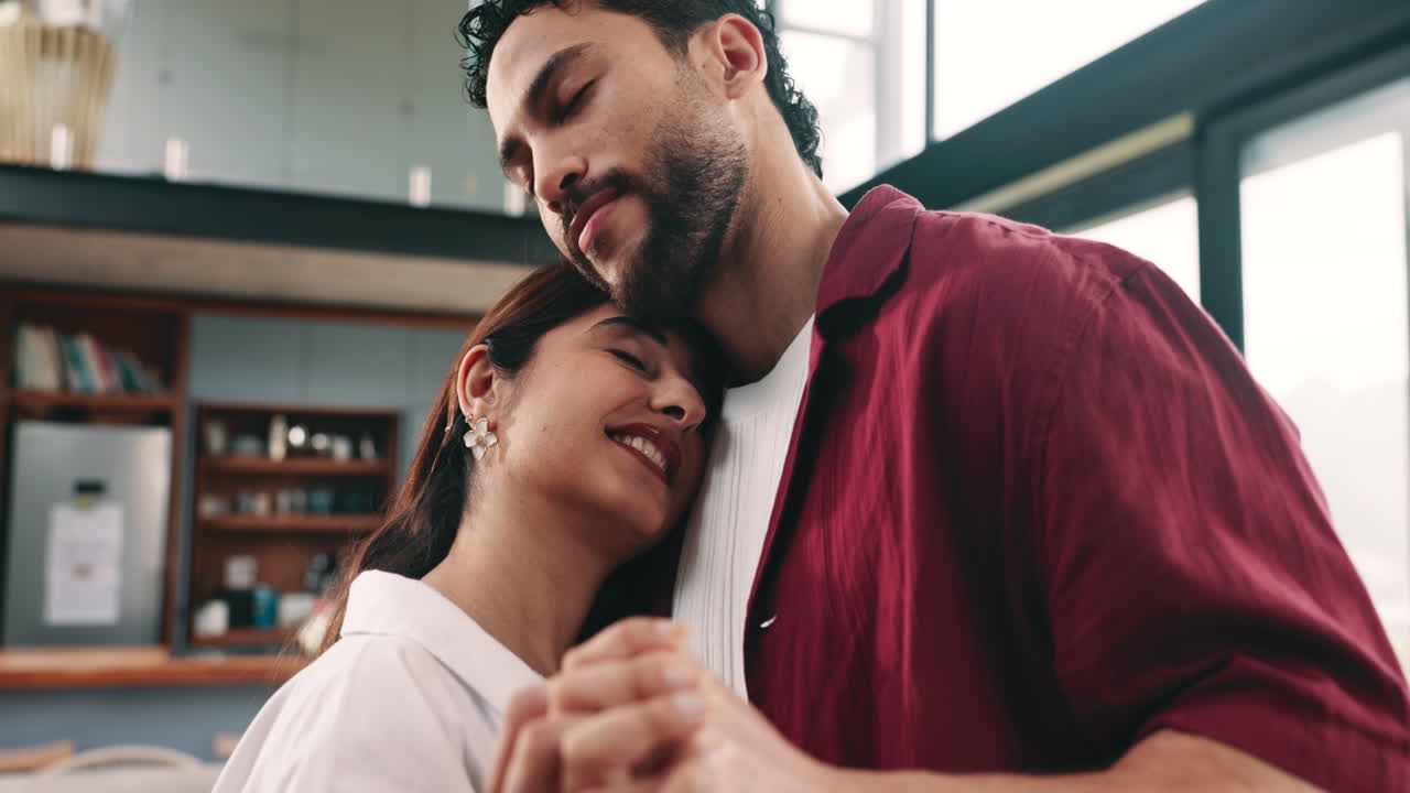 Romantic Couple Sharing a Tender Slow Dance at Home