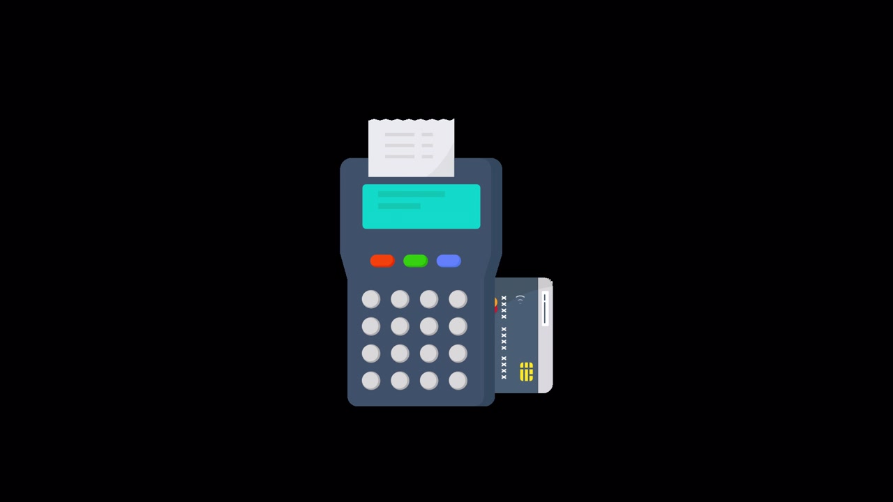 Animated Payment Terminal Processing Credit Card Transaction and Printing Receipt