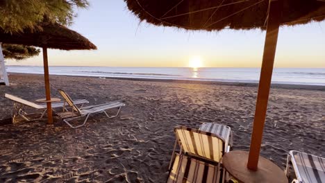 beach cabana along adriatic coastline on adriatic sea at sunset