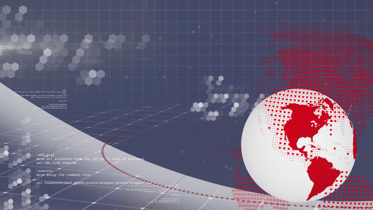 회색 배경 위의 지구와 데이터 처리의 애니메이션.