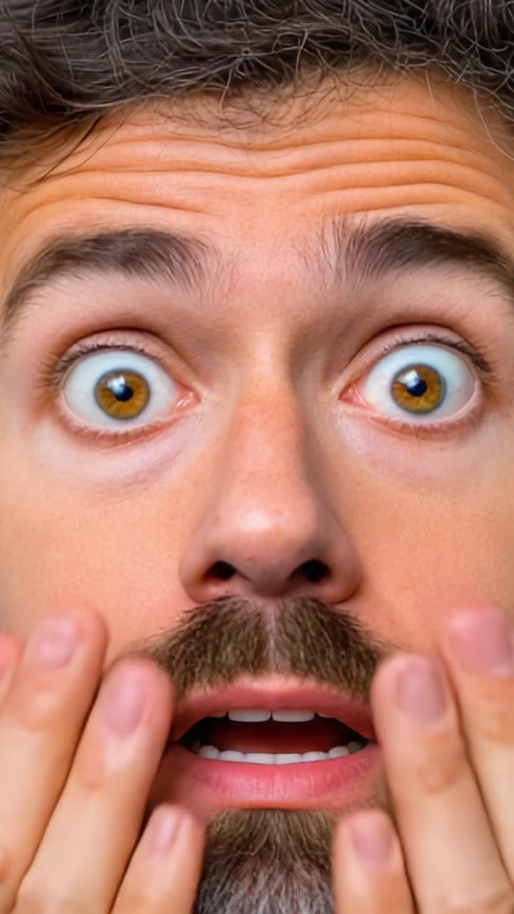 Surprise and Shock: Captivating Expressions of Emotion in Two Frames Show a Man's Intense Reaction Captured with Vivid Detail and Strong Facial Signals