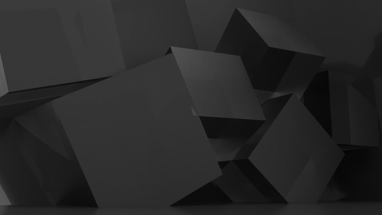 черные футуристические кубики вращаются на минималистическом фоне. дизайн и концепция технологии. 3d рендеринг 4k цикличная анимация