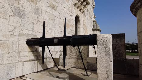 Gate-Lifting-Chain-Mechanism-At-The-Castle-Of-Belem-Tower-In-Lisbon,-Portugal