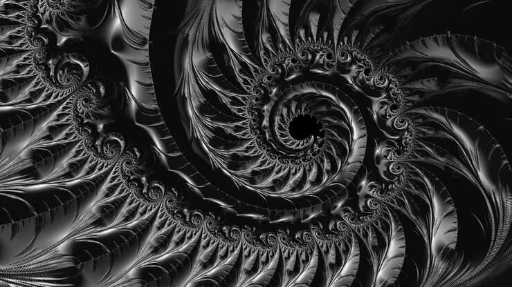 Motivo a spirale Mandelbrot astratto fluido in movimento per sfondi astratti, psichedelici, allucinogeni e ipnotici per grafica computerizzata, DJ, eventi dal vivo, concerti e discoteche