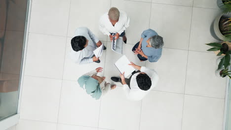top view, business and team in lobby