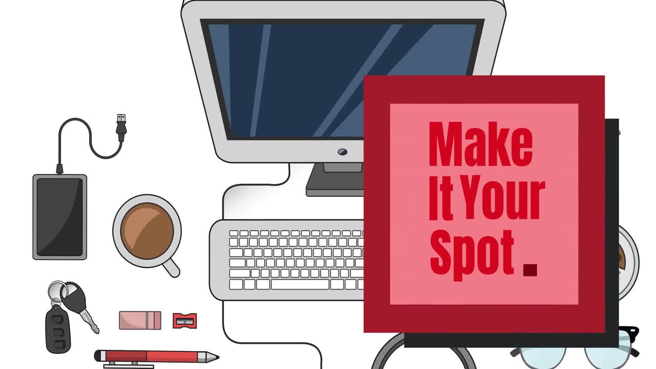 백색 배경에 노트북 및 사무실 항목에 메모 메모에 당신의 스 ⁇  텍스트를 만들기 애니메이션