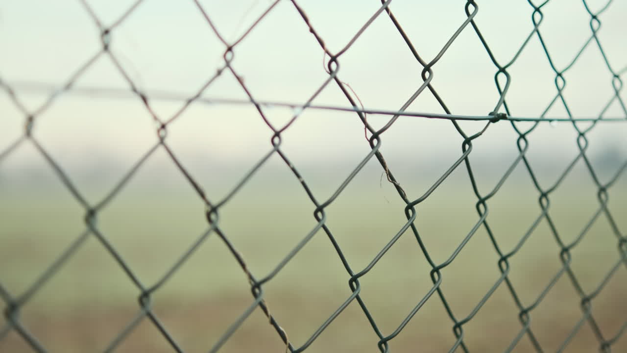 Macro View Of Wire Mesh Fence At Garden During Sunrise