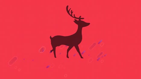 Animation-of-reindeer-over-lights-trails-on-red-background