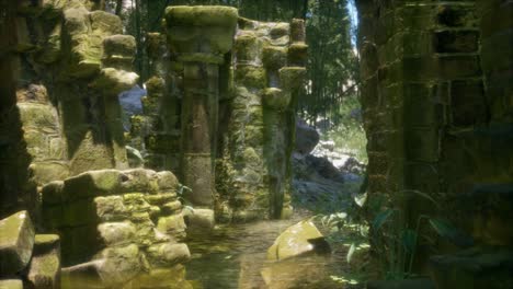 stone ruins in a forest, abandoned ancient castle