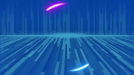 animation of neon circular scanner processing over blue lights moving on blue background