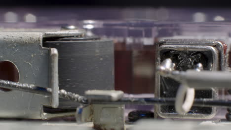 View Inside Microcassette Recorder With Pinch Roller And Playhead Wiring Visible