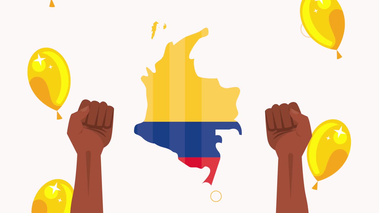 animación de celebración colombiana con mapa