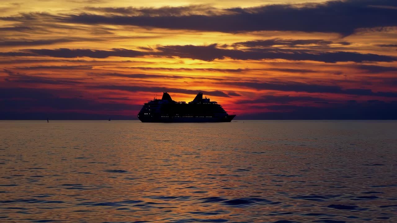 Cruise Ship Silhouette at Sunset