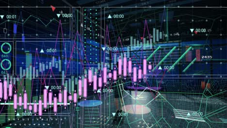animación del procesamiento de datos sobre una mujer de negocios caucásica