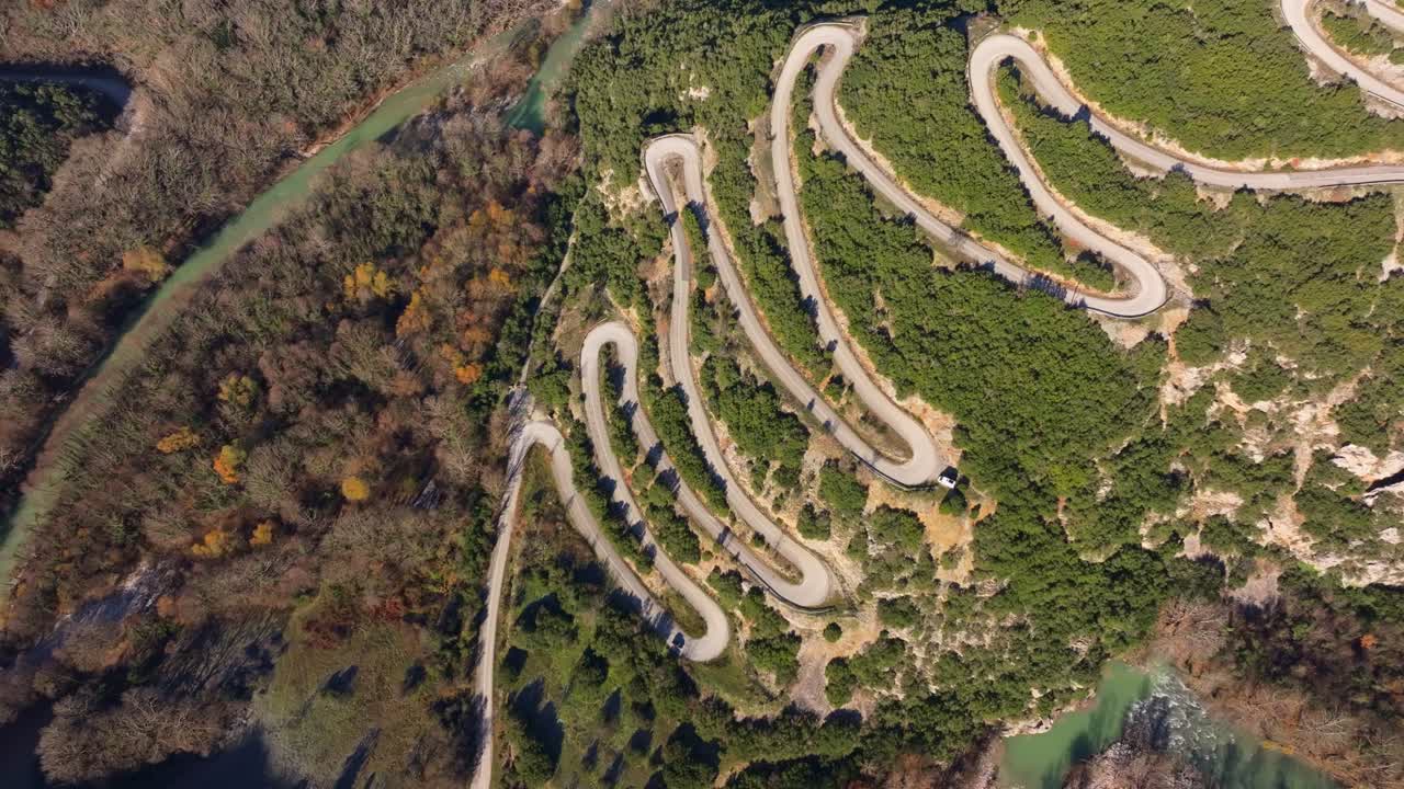 Drone view of tranquil drive through green mountains, Papigko