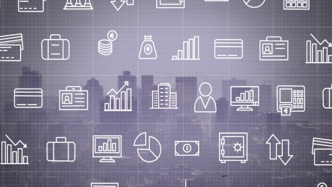 animación de iconos sobre el paisaje urbano