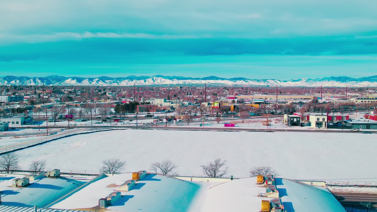 Backward shot of Denver cityscape in Colorado on winter, USA