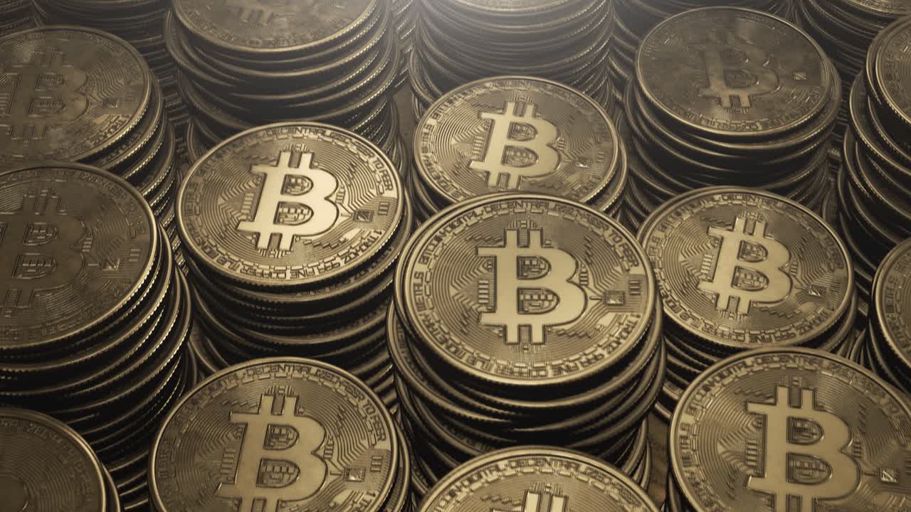 Loop flying over coins bitcoin